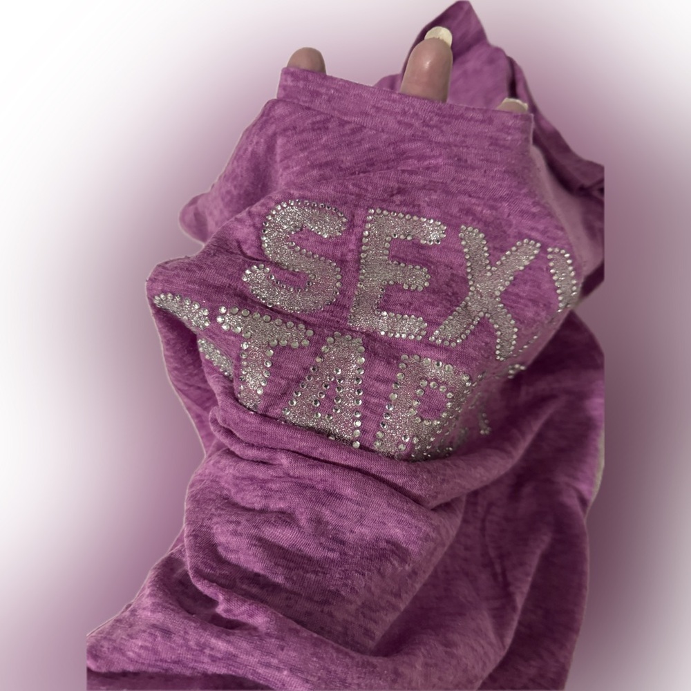 Victoria’s Secret Super Model Essentials Shirt Purple Sparkle Sexy Size Small - Picture 7 of 10